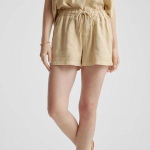 Quince Vintage Wash Tencel Utility Shorts Khaki Beige Elastic Waist Size M